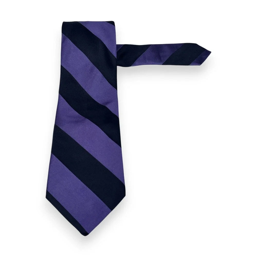 Ted Baker Mens Tie 58.5 x 3.5 Purple Black Stripe Silk Preppy Goth Dark Academia